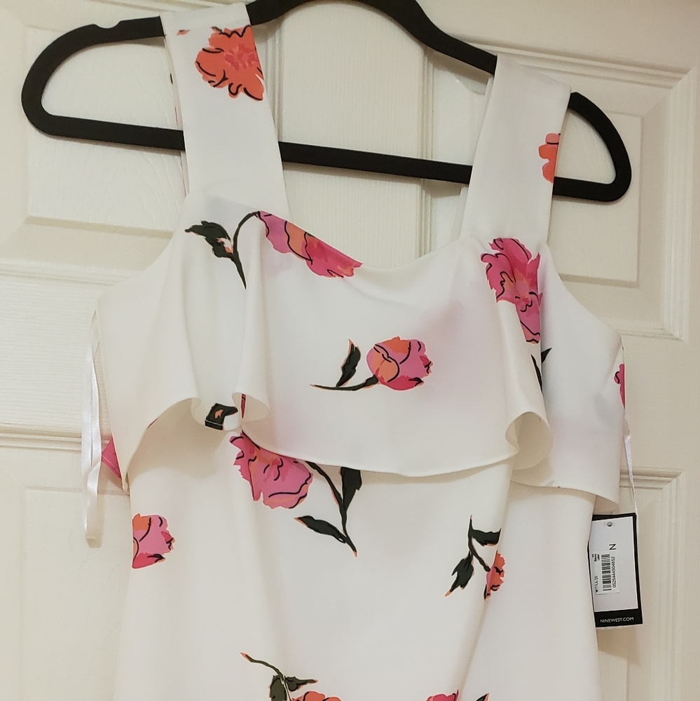 Nine West Pink/Orange Floral Sheath Midi Dress